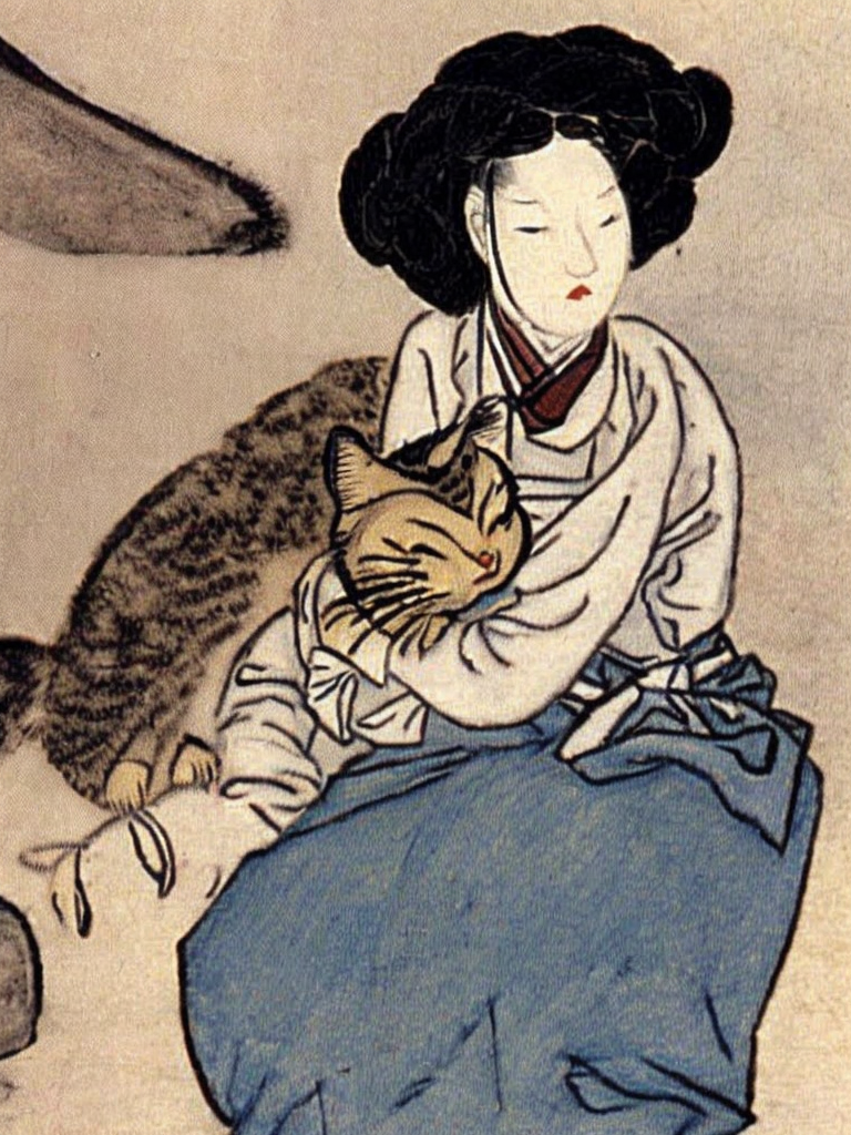 00008-1616472405-v2-1_768-ema-pruned-DPM++ 2M Karras-a woman with a cat shinyunbok style.png